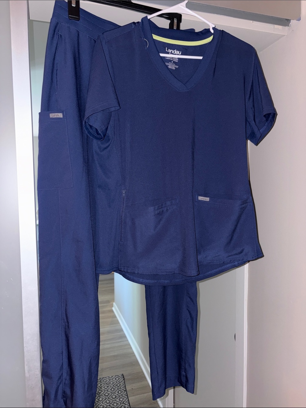 Landau Women's Navy V-Neck Scrub Top & Drawstring Straight Leg Pants